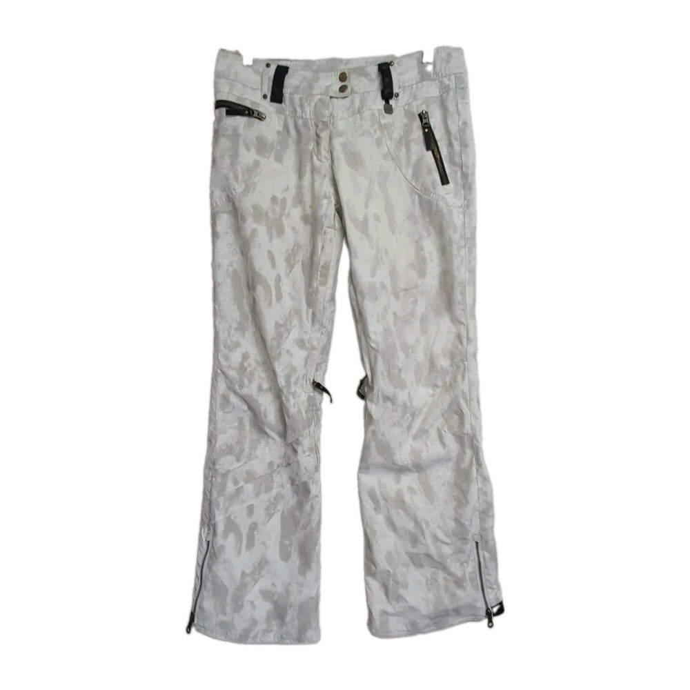 Obermeyer Delia Ski Snowboard Pants Women 6 White Gray Camo Insulated Waterproof